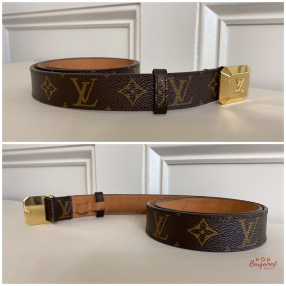 Authentic Louis Vuitton Monogram Canvas Cabochon Gold Logo Buckle Belt 80/32 - Picture 10 of 13
